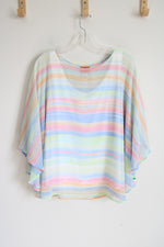 NEW Ruby Rd. Pastel Striped Chiffon Poncho Style Blouse | L