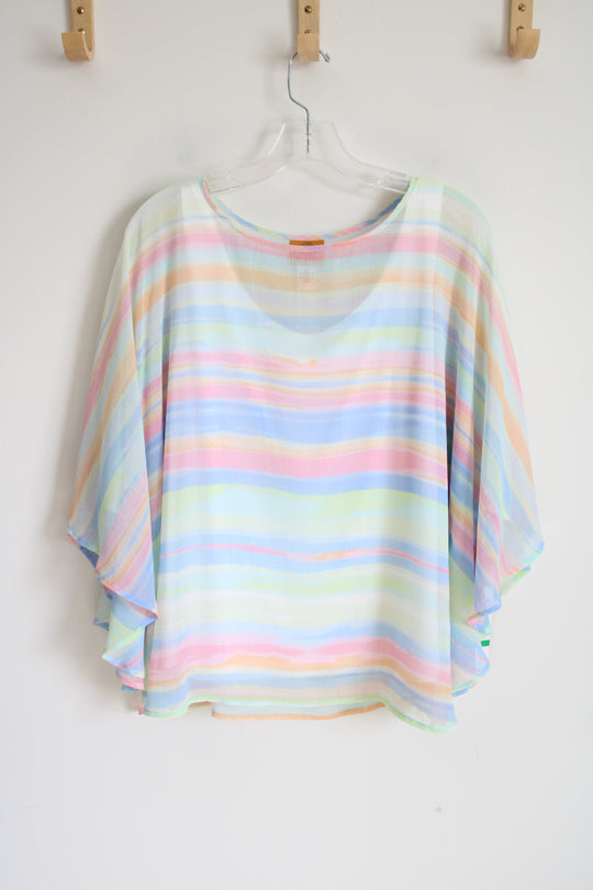 NEW Ruby Rd. Pastel Striped Chiffon Poncho Style Blouse | L