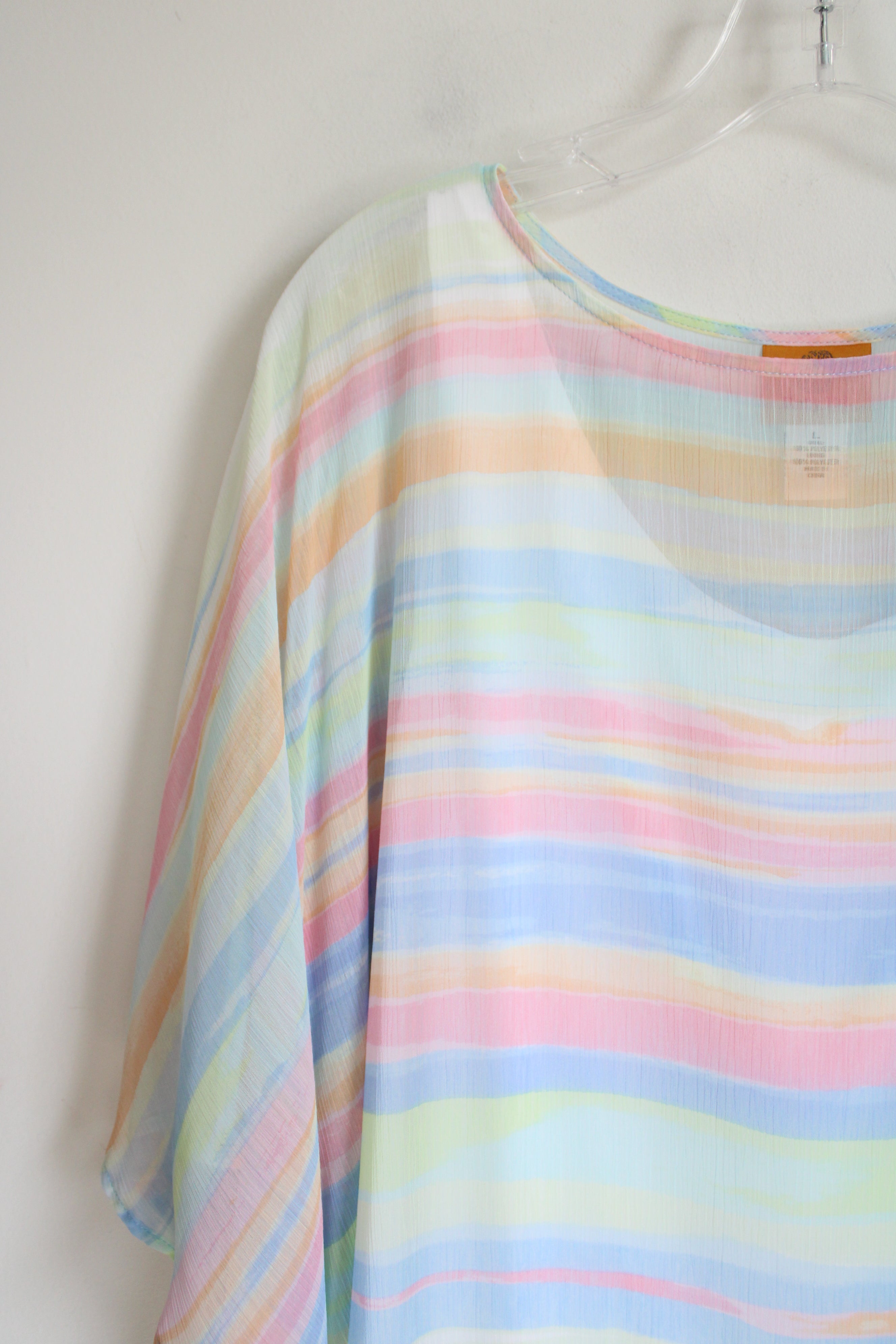 NEW Ruby Rd. Pastel Striped Chiffon Poncho Style Blouse | L