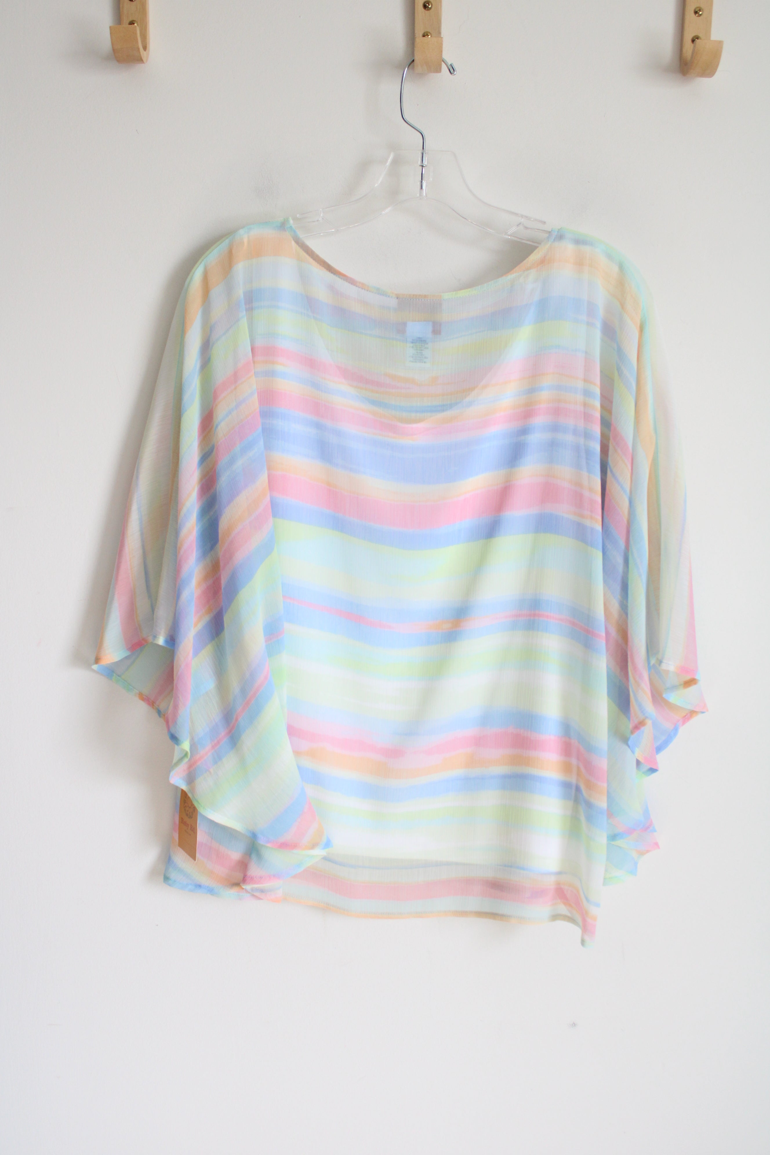 NEW Ruby Rd. Pastel Striped Chiffon Poncho Style Blouse | L