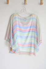 NEW Ruby Rd. Pastel Striped Chiffon Poncho Style Blouse | L