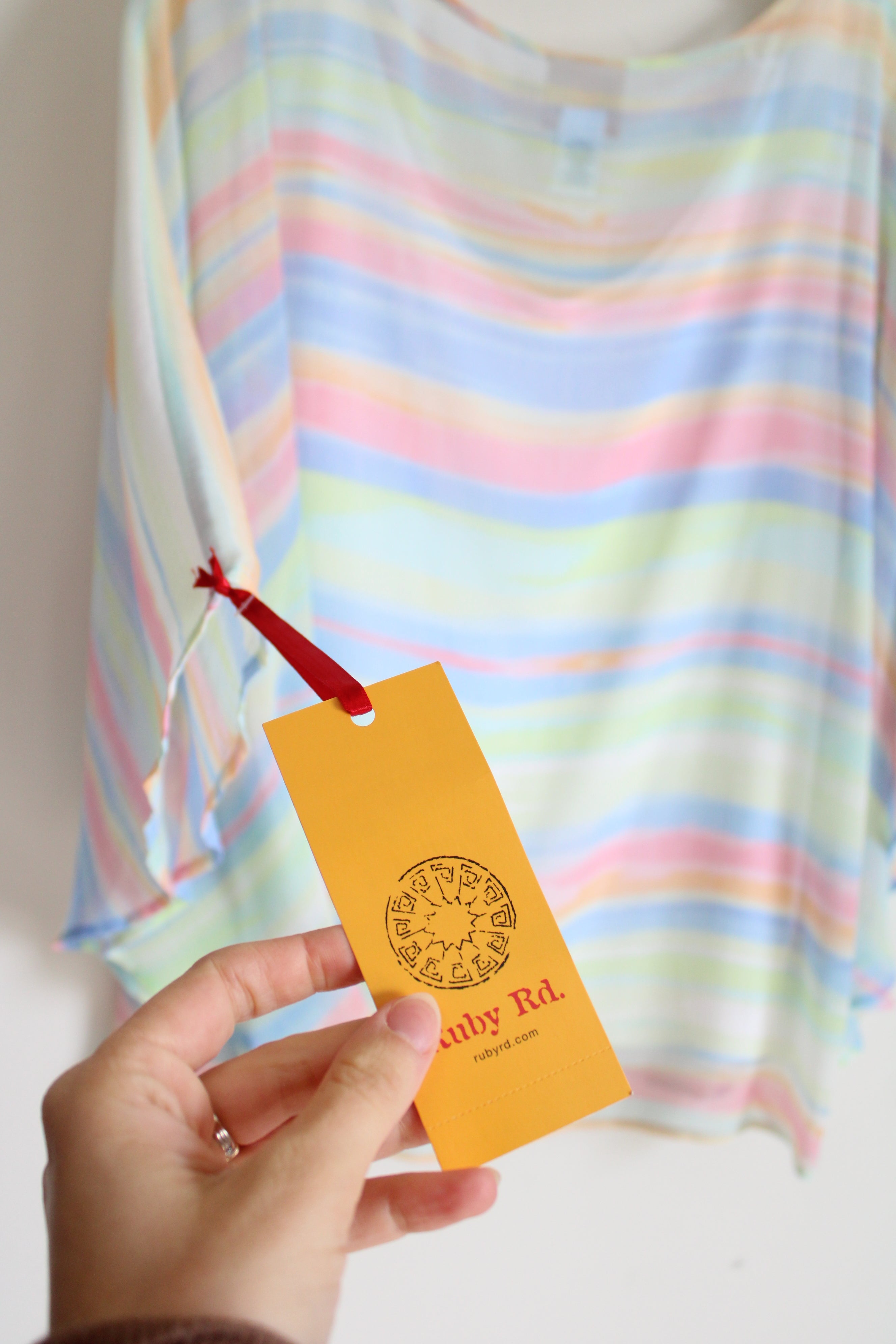 NEW Ruby Rd. Pastel Striped Chiffon Poncho Style Blouse | L