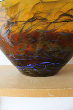 Vintage Hand Blown Amber Blue Swirl Glass Oblong Bowl