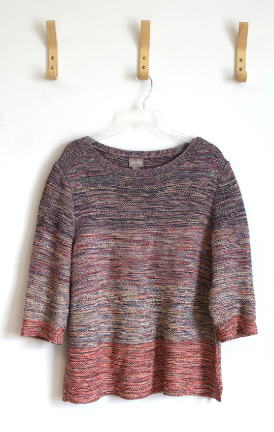 Chico's Multicolored Striped Ombre 3/4 Sleeves Sweater | 3 (XL)