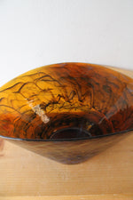 Vintage Hand Blown Amber Blue Swirl Glass Oblong Bowl
