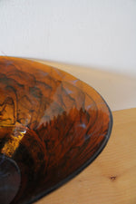 Vintage Hand Blown Amber Blue Swirl Glass Oblong Bowl