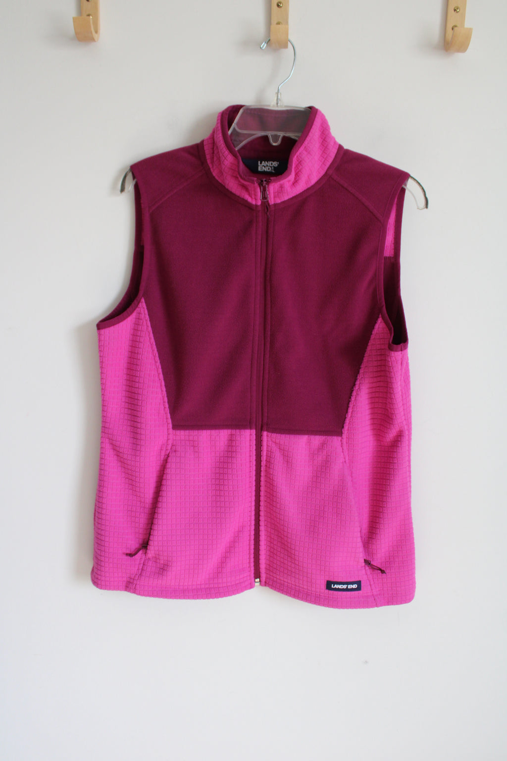Lands' End Raspberry Pink Two-Tone Fleece Vest | M (10/12)