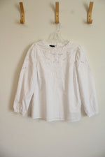 Talbots White Cotton Cut Out Embroidered Blouse | S Petite