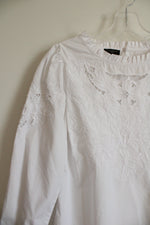 Talbots White Cotton Cut Out Embroidered Blouse | S Petite