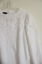 Talbots White Cotton Cut Out Embroidered Blouse | S Petite