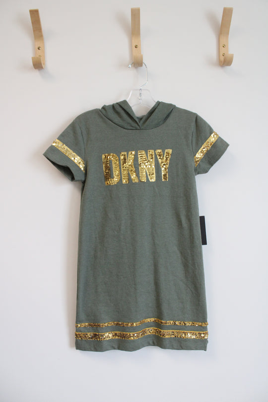 NEW DKNY Green Gold Sequined Hoodie Dress | Youth S (7)