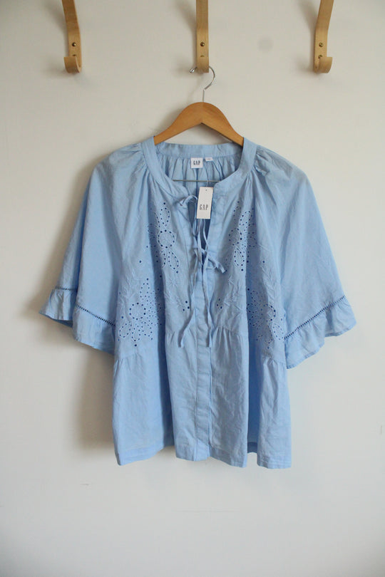 NEW Gap Light Blue Embroidered Cotton Blouse | XXL
