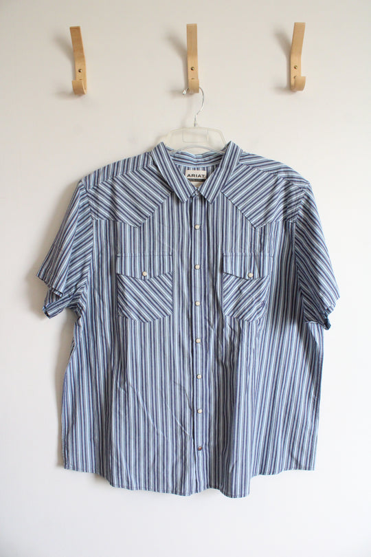 Ariat Retro Fitted Blue Striped Snap Button Shirt | 3XL