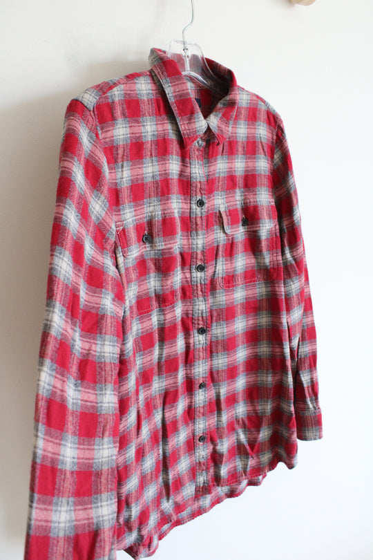 Madewell Red & Gray Plaid Flannel Shirt | L