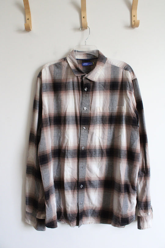 Apt. 9 Black Brown & White Plaid Button Down Shirt | 3XL Tall