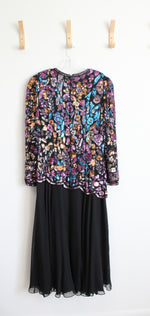 Lime Nite Black Colorful Sequined Maxi Dress | 14