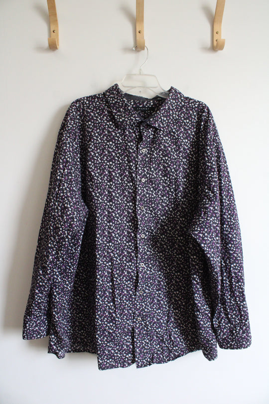 Synrgy Purple & Gray Patterned Button Down Shirt | 3XL