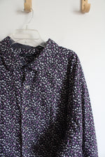 Synrgy Purple & Gray Patterned Button Down Shirt | 3XL