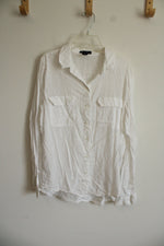 Gap Boyfriend Fit White Cotton Blend Button Down Shirt | S