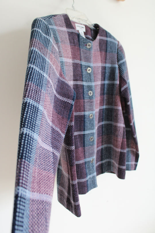 Alfred Dunner Blue Purple Pink Silver Button Jacket | 12 Petite