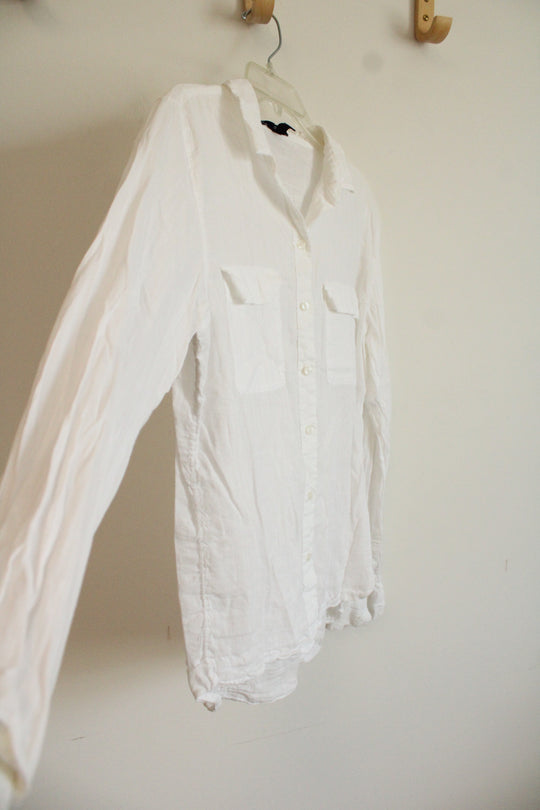 Gap Boyfriend Fit White Cotton Blend Button Down Shirt | S