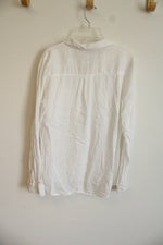 Gap Boyfriend Fit White Cotton Blend Button Down Shirt | S