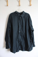 Synrgy Stretch Dark Green Patterned Button Down Shirt | 3XL Tall
