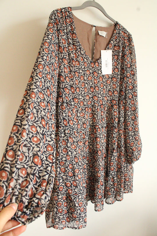 NEW Dress Forum Los Angeles Navy Blue Terracotta Tiered Chiffon Dress | S