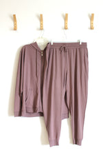 Starting Point Two Piece Ultrasoft French Terry Full Zip Light Mauve Hoodie with Matching Joggers | XL