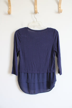 Michael Kors Navy Sheer Layered Top | XS