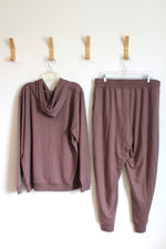 Starting Point Two Piece Ultrasoft French Terry Full Zip Light Mauve Hoodie with Matching Joggers | XL