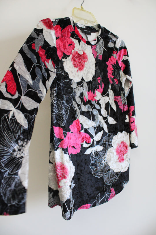 Amy Byer Black Pink Floral Velvet Top | Youth L (14)