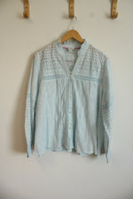 NEW Sundance Light Blue Eyelet Blouse | L