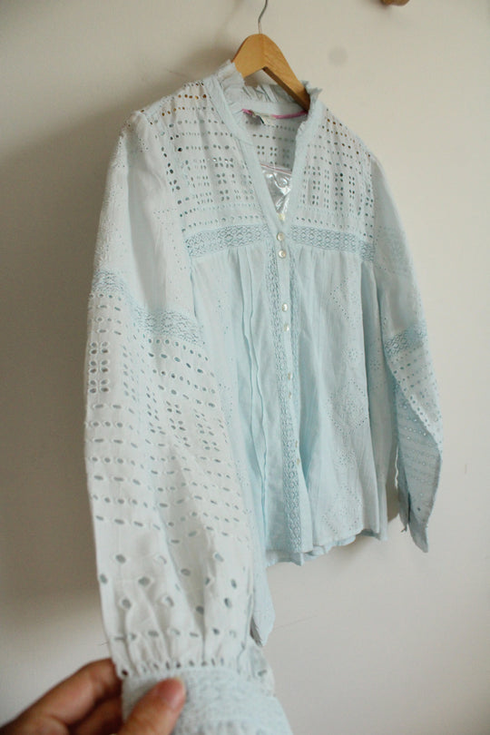 NEW Sundance Light Blue Eyelet Blouse | L