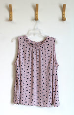 NEW Talbots Pale Pink Navy Polka Dot Sleeveless Ruffled Neck Blouse | XL Petite