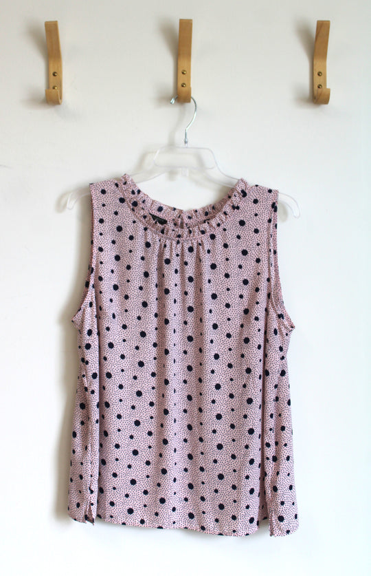 NEW Talbots Pale Pink Navy Polka Dot Sleeveless Ruffled Neck Blouse | XL Petite