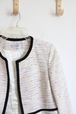 Kasper Cream & Black Multi-Colored Shimmer Heathered Open Jacket | 8 Petite