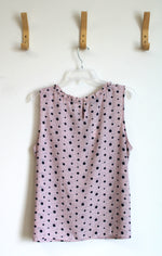NEW Talbots Pale Pink Navy Polka Dot Sleeveless Ruffled Neck Blouse | XL Petite