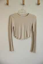 Grey Bandit Beige Ribbed Flare Sleeve Cropped Shirt | XS