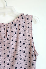 NEW Talbots Pale Pink Navy Polka Dot Sleeveless Ruffled Neck Blouse | XL Petite