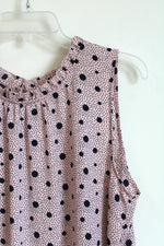 NEW Talbots Pale Pink Navy Polka Dot Sleeveless Ruffled Neck Blouse | XL Petite