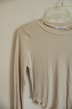Grey Bandit Beige Ribbed Flare Sleeve Cropped Shirt | XS