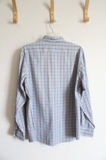 Cremieux Performance Blue Gray & White Plaid Button Down Shirt | M