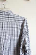 Cremieux Performance Blue Gray & White Plaid Button Down Shirt | M