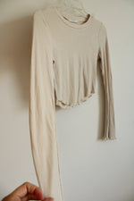 Grey Bandit Beige Ribbed Flare Sleeve Cropped Shirt | XS