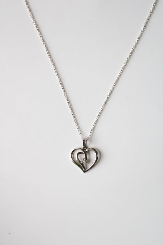 Hollow Heart Diamond Pendant Necklace