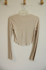 Grey Bandit Beige Ribbed Flare Sleeve Cropped Shirt | XS