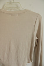 Grey Bandit Beige Ribbed Flare Sleeve Cropped Shirt | XS