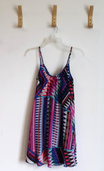 Express Knee Length Multi Geo Print Spaghetti Straps Dress | XS