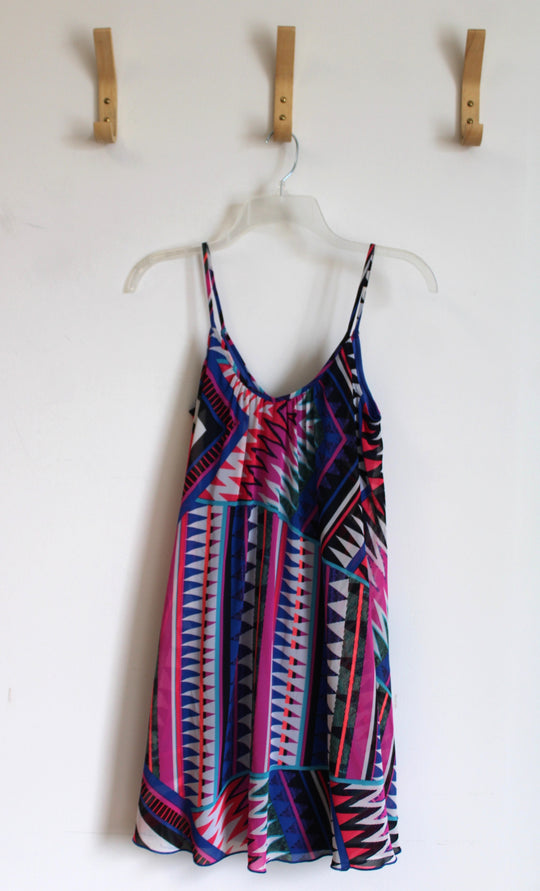 Express Knee Length Multi Geo Print Spaghetti Straps Dress | XS